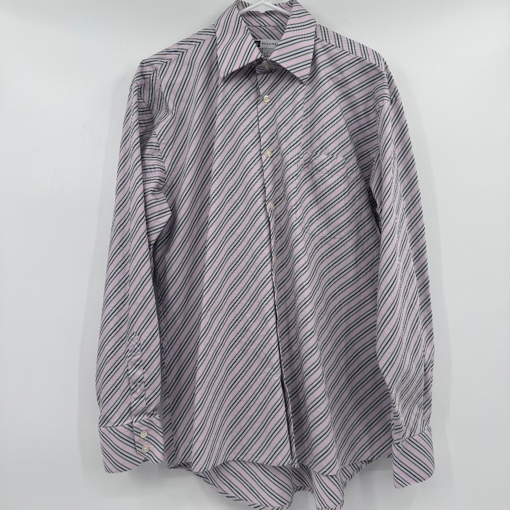 Bachrach Shirt Men Large Pink Multicolor Stripes Long Sleeve Button Up Office